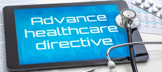 A tablet with the word Advanced healthcare directive on the display